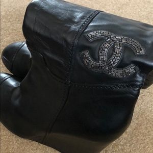 Black Chanel wedge boots